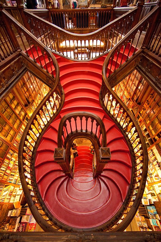Portugal-Porto Ornate staircase in the Lello Bookstore
